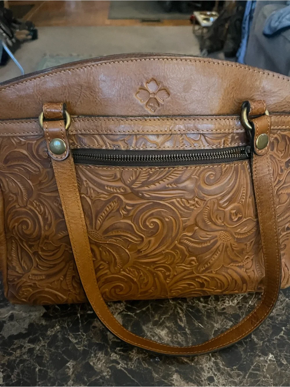 Patricia Nash Tooled Leather Shoulder Bag - Tan